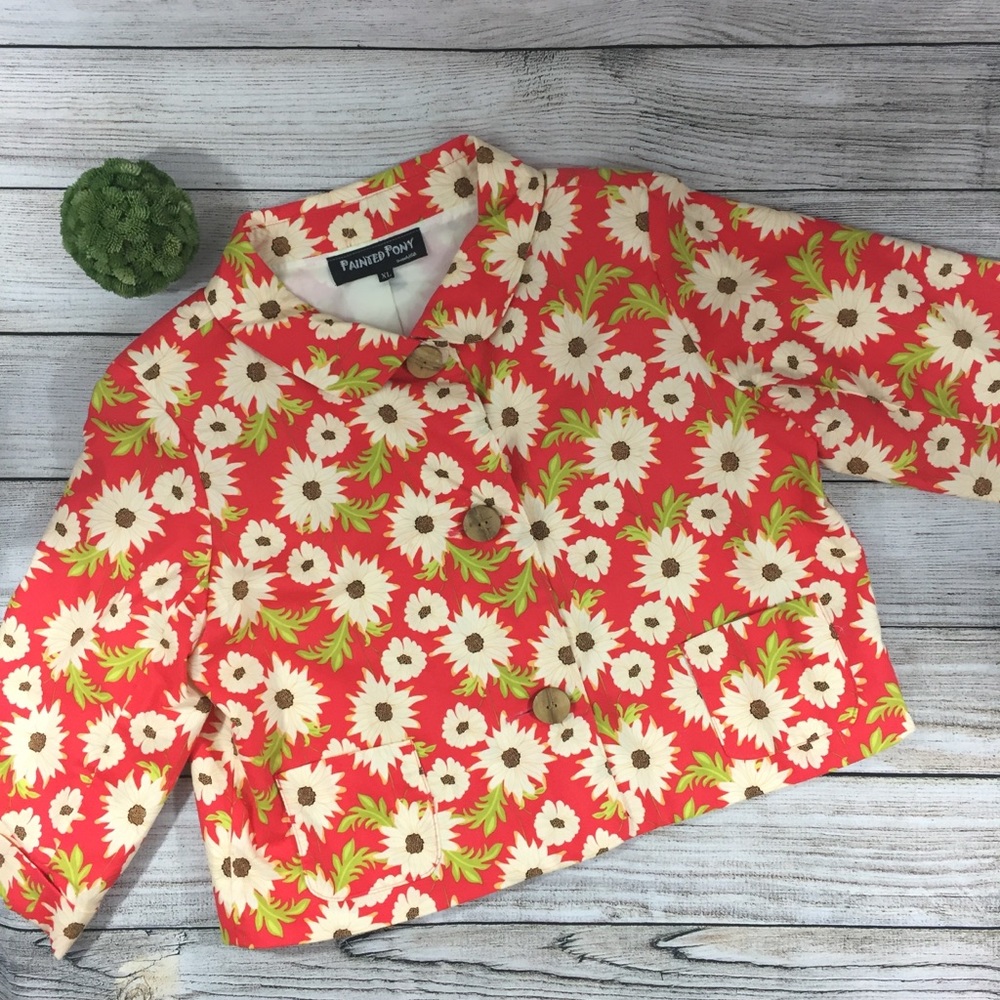 PAINTED PONY Floral Daisy Jacket Cotton XL  EUC